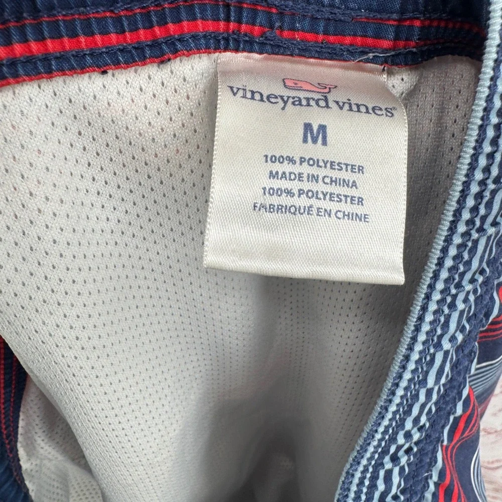 Vineyard Vines Swim Trunks Mens Medium Navy Blue Red Striped Board Shorts Mesh